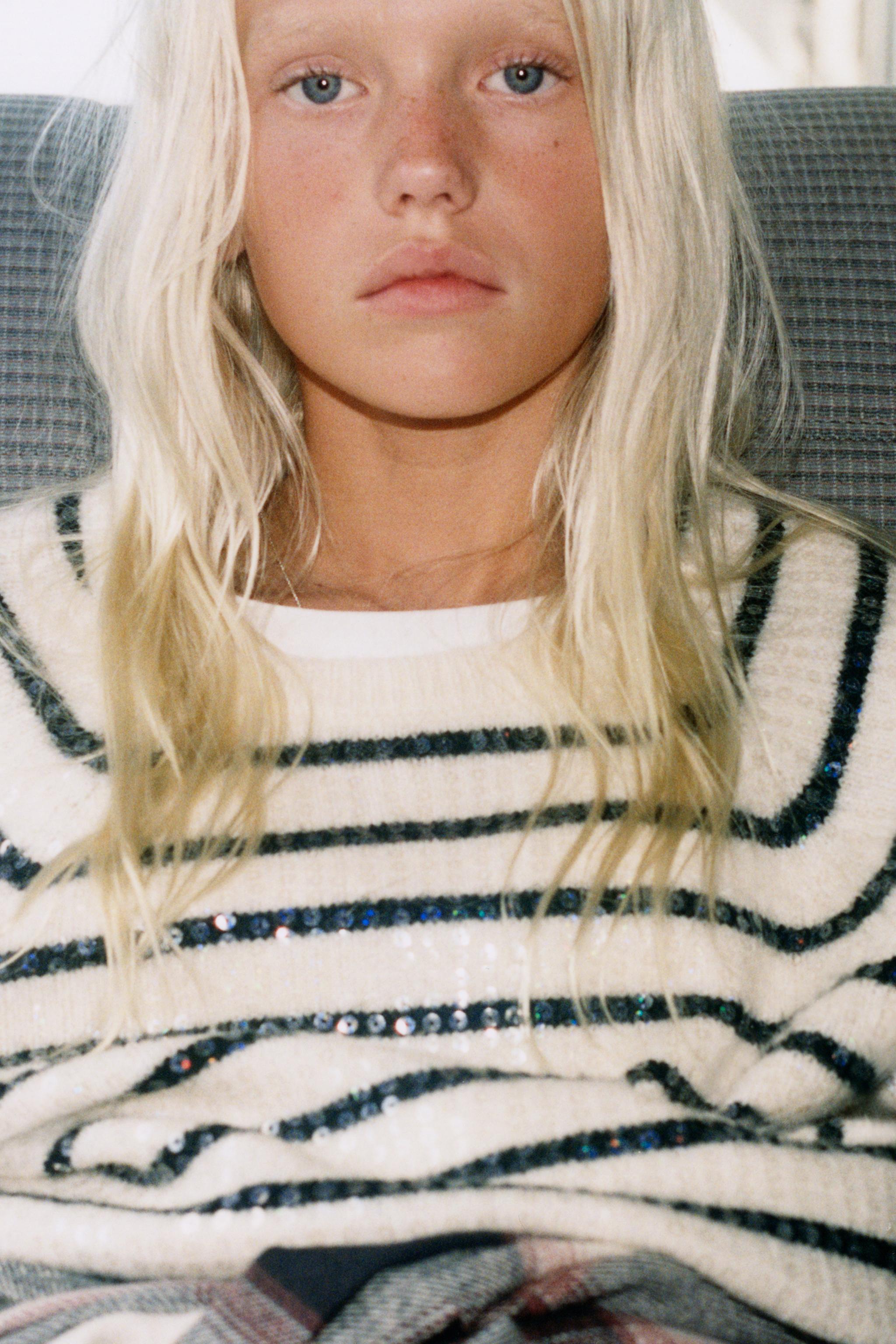 SEQUIN STRIPED KNIT SWEATER